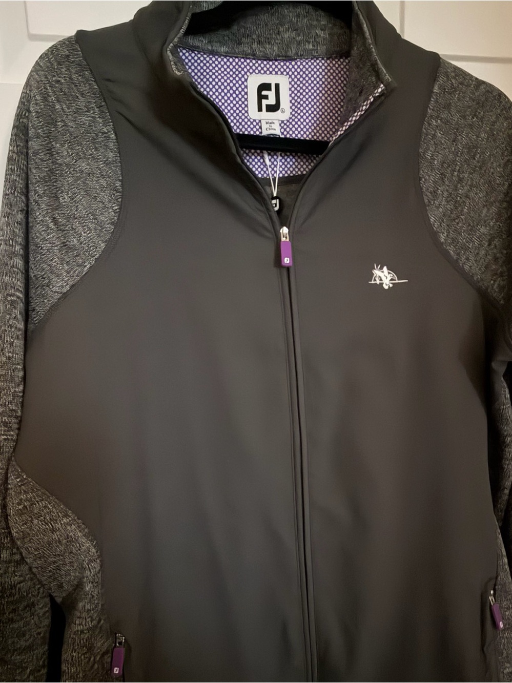 FootJoy Women's Gray Full-Zip Softshell Golf Jacket with Purple Accents, XL